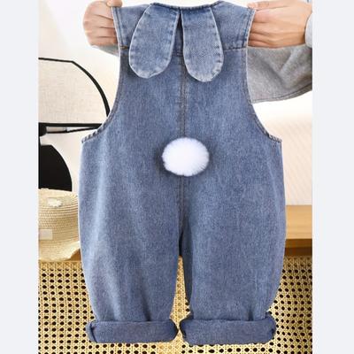 Overalls with Embroidered 3D Bunny Tails, Cute And Stylish for Boys And Girls, Fashionable Casual Pants with Bunny Ears, for Outdoor