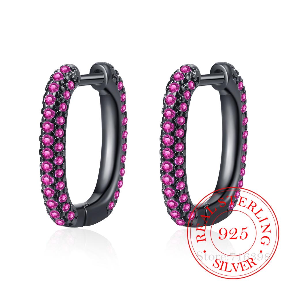 Fashion Charm Real 925 Sterling Silver Minimalist Pave Zirconia Geometric Oval Hoop Earrings for Women Unisex Party Jewelry Gift