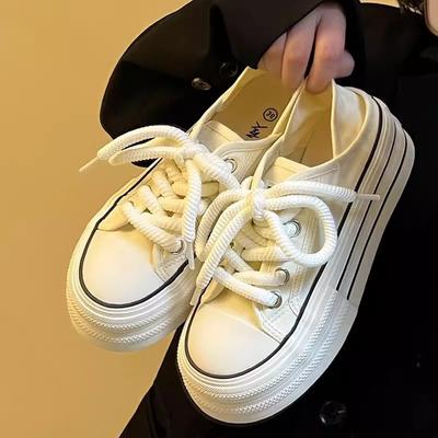 Spécial printemps et été nouvelles chaussures en toile blanc laiteux deux façons de porter semelles épaisses une pédale demi-pantoufle pied petites chaussures blanches
