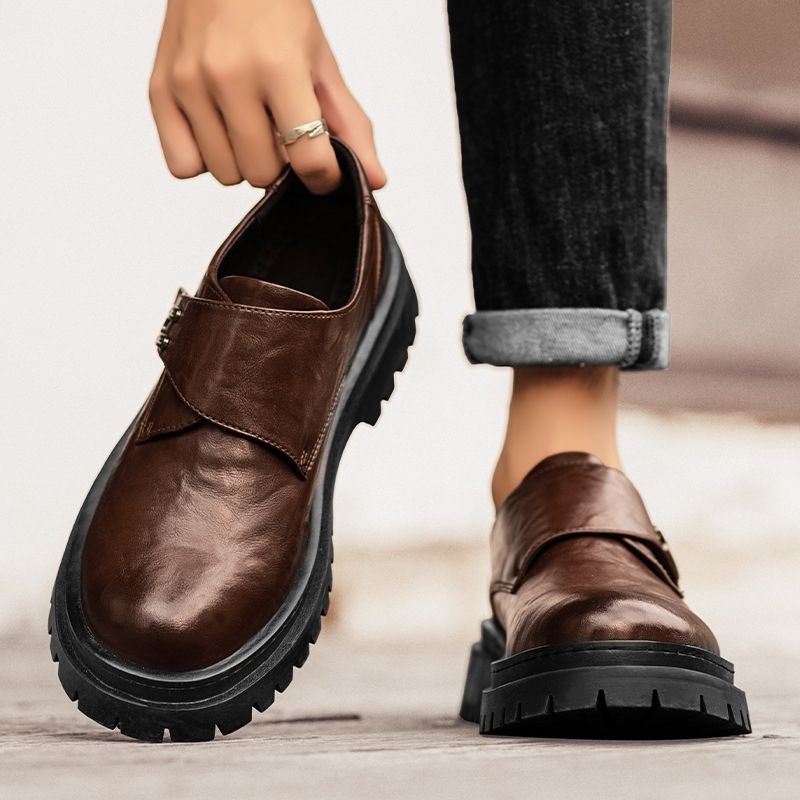 Platform Height Increasing Social Shoe Male Young Students Round Toe Low Price Leather Not Casual Cowhide 39 Men's Formal Shoes