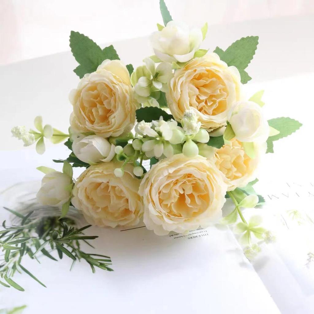 Peony & Daisy Silk Bouquet: 7-Fork Faux Flowers for Home Decoration
