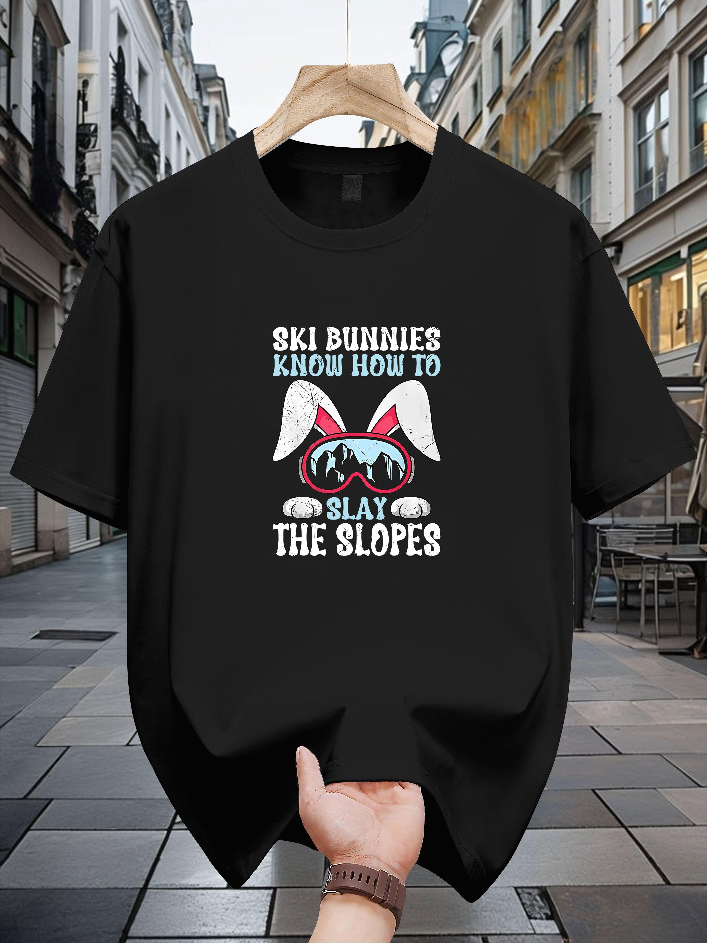 Casual Cotton T-shirt - Skibunnies Know How to Slay the Slopes Graphic Print L