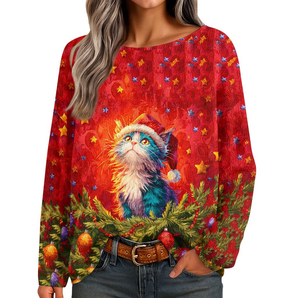 Womens  Fall Sweaters Long Sleeve Print Tops Pullover Sweaters Loose Dressy Casual Basic Clothes