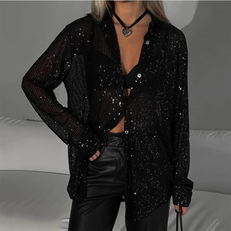 IHUASU Women's Fashion Casual Solid Color Print Long Sleeve POLO Neck Blouses & Shirts Unique design