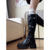 Cowhide version! Thick heel, thick sole, long tube, but knee, knight boots, belt buckle, thin and tall, small man, tall boots, women