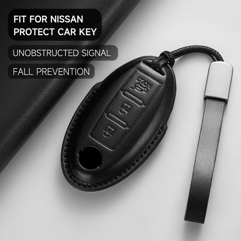 Schlüsseletui aus echtem Leder für Nissan Qashqai 2022 J12, Ariya, Altima, Teana, Juke, X-Trail (Schutzset)