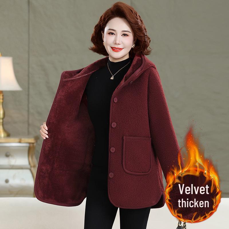 2025 Stylish Mother’s Winter Jacket: Velvet Cotton Padded, Fleece, Thickened Warm Outerwear for Middle-aged & Elderly Women