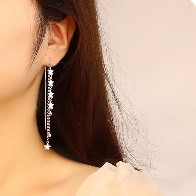Long Meteor Earrings for Women's Simple Temperament Earrings, Earrings for Students, Small Fresh Round Beads, Fringed Star Earrings.