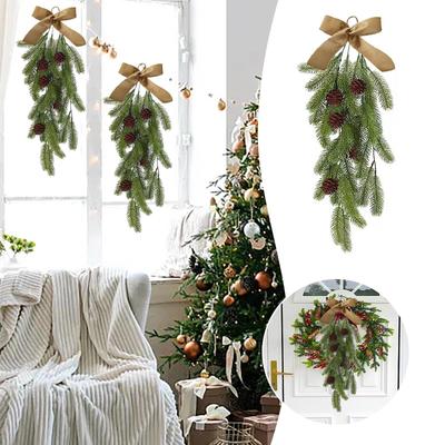 Christmas Artificial Branches Fake Plants Pine Needles Wreath Vine Rattan For Xmas Tree Gift Box Wedding Flowers Decoration