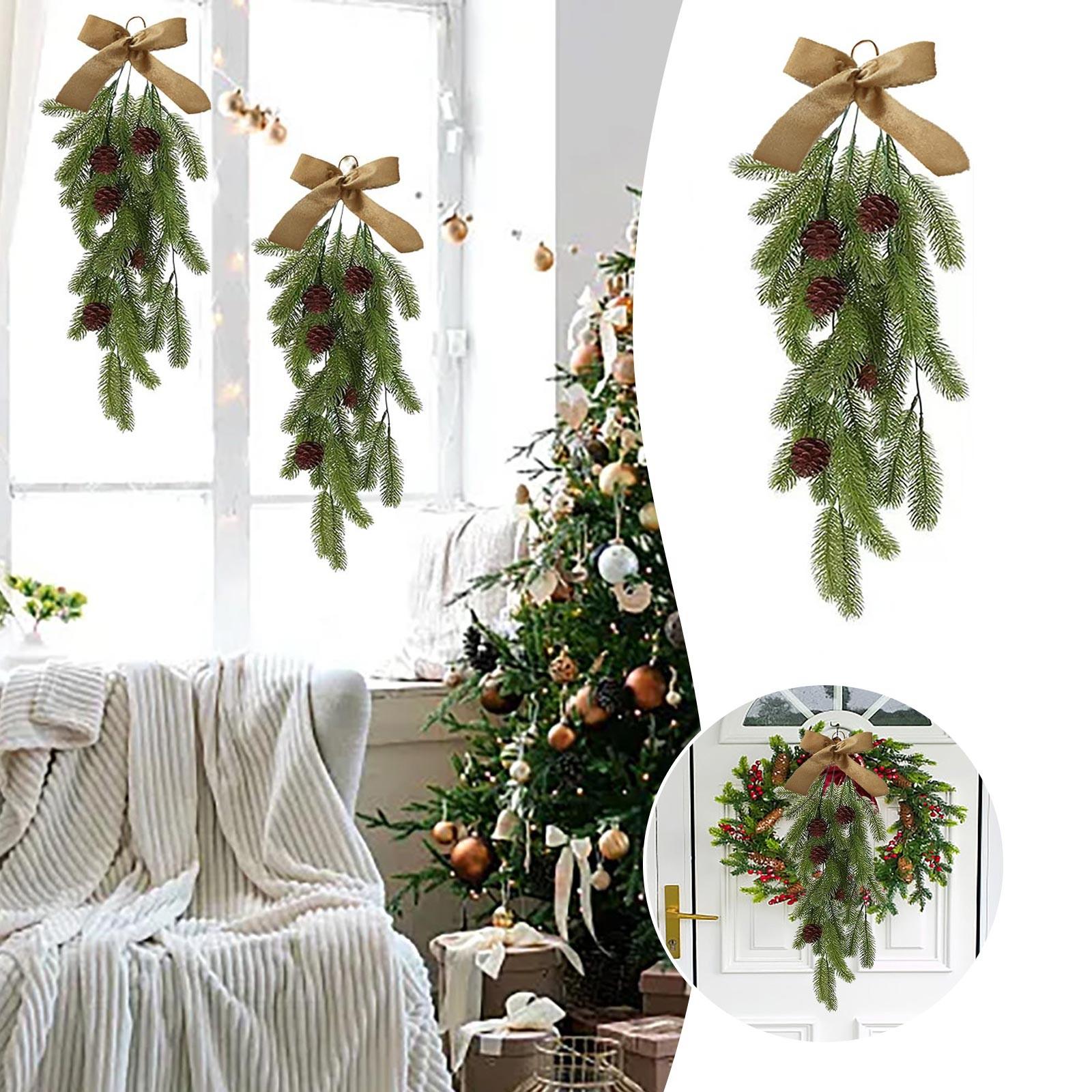 

Christmas Artificial Branches Fake Plants Pine Needles Wreath Vine Rattan For Xmas Tree Gift Box Wedding Flowers Decoration One Size зелёный