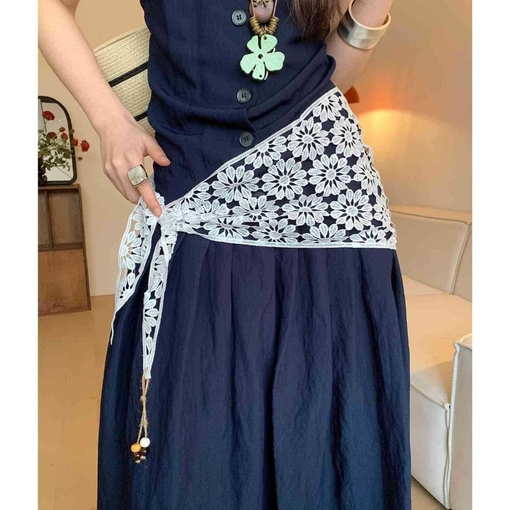 

Trendy Hollow Crochet Waist Band Elegant Bohemian Style Hip Scarf Triangle Shape Waist Belt For Dresses