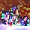 Mini Christmas Village Houses LED Lighted Resin Cottage Figure Christmas Decorations Seasonal Electric Figures For Fireplace