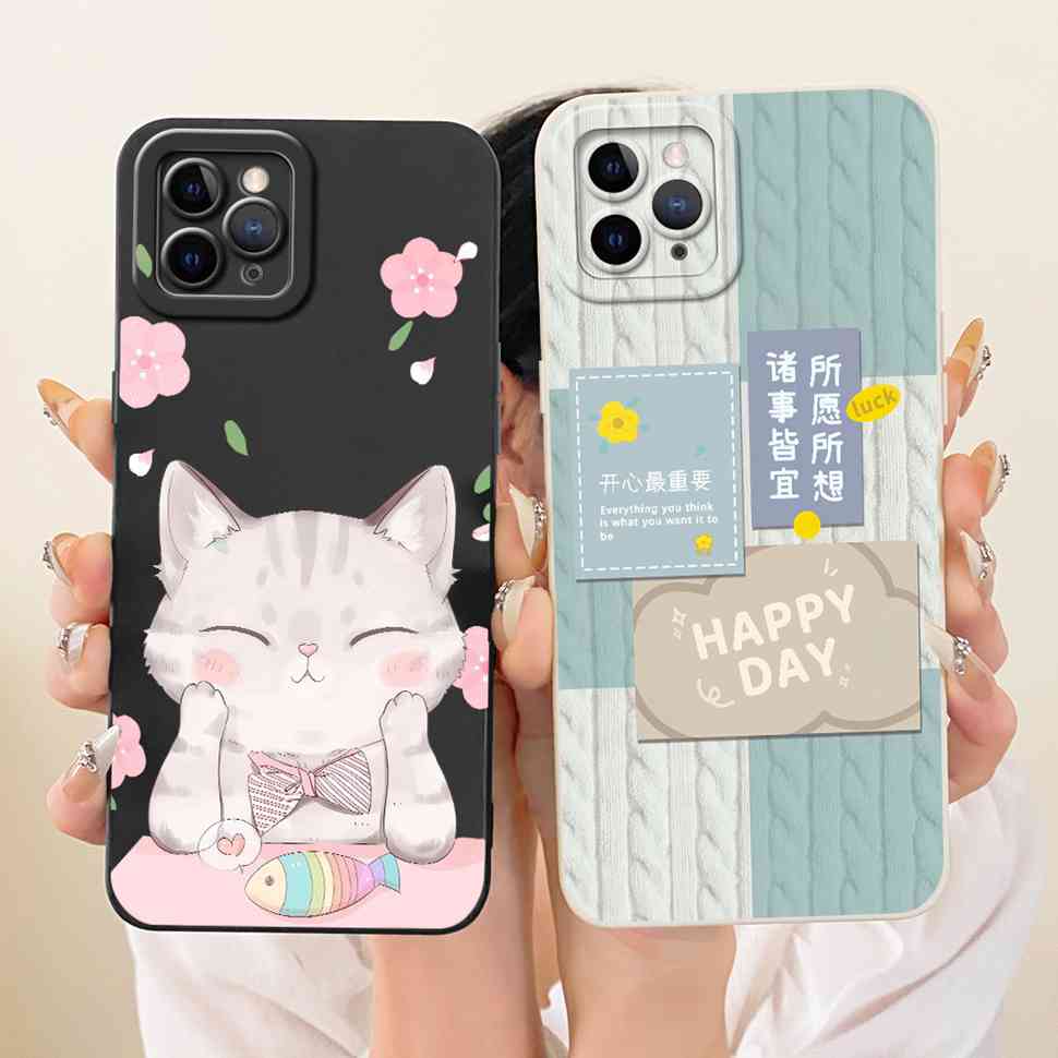 For iPhone 11 Pro Max A2218 Case Cute Cartoon Pattern Cat Silicone Back Cover For iPhone 11Pro Max A2161 A2220 Phone Cases