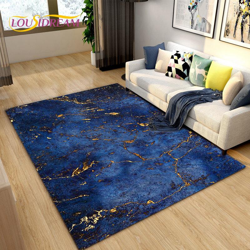 Nordic Black Colour Gold Marble Area Rug Large,Carpet Rug for Living Room Bedroom Sofa Doormat Decoration,kid Non-slip Floor Mat