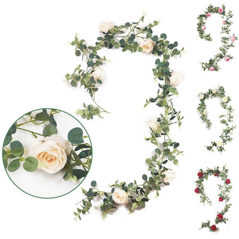 Lush 1.95m Artificial Eucalyptus With Rose Vine Perfect For Event And Home Decorations