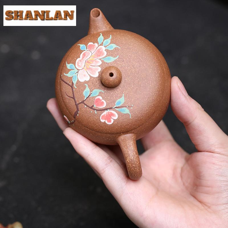 120ml Yixing Purple Clay Teapots Handmade Clay Drawing Pot Raw Ore Multi-coloured Section Mud Tea Making Kettle Zisha Tea Set