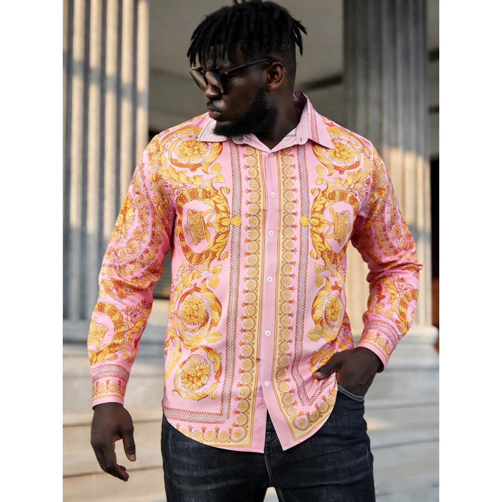 Camicia da Uomo Francese a Maniche Lunghe Fantasia Barocca Stampata ad Alta Definizione Vacanza Hawaiana Abbigliamento Sociale da Uomo Asciugatura Rapida