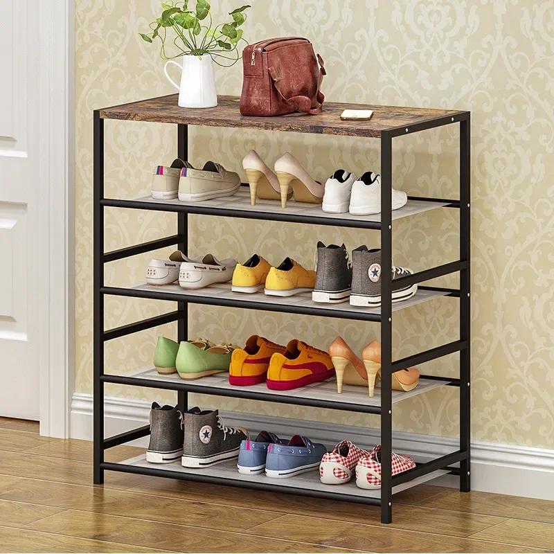 Metal Shoe Rack Multi-layer Simple Wood Shoe Cabinet Indoor Iron Shoe Rack Stable Non-wobbly Large Simple Dustproof Storage Rack