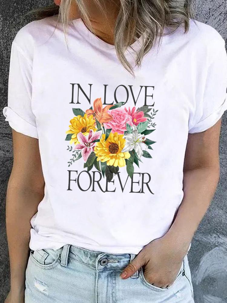 (Asian Size) Butterfly Flower Short Sleeve T-shirts Printed Clothing Lady Female Top Casual T Shirt Fashion Women Graphic Tee