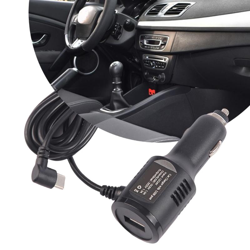 3.4meter Angled USB C Car Charger USB 5V Outputs Intelligent Power Allocation Compatible for Dashcams Mobile Devices