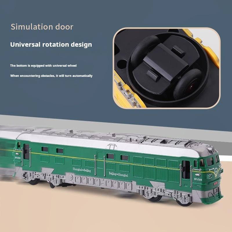 Baby Sound And Light Door Opening Green Retro Train Toys Children's Boy Simulation Universal Moving Car Plastic Model For Gifts