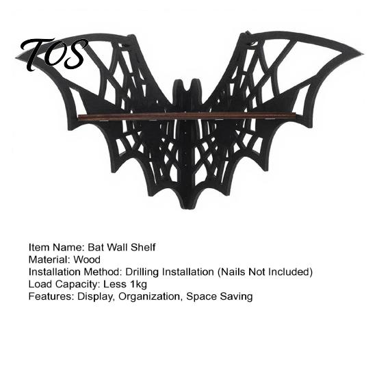 Bat Shaped Shelf Halloween Corner Shelf, Decorative Wooden Wall Mount Display Home Decorations Spiderweb Design Gothic Floating Rack for Home,