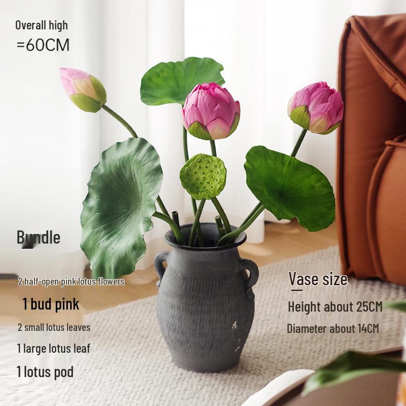 Chinese Lotus Artificial Flower Decoration for Living Room and Dining Table - Realistic Floral Arrangement with Lotus Leaf.