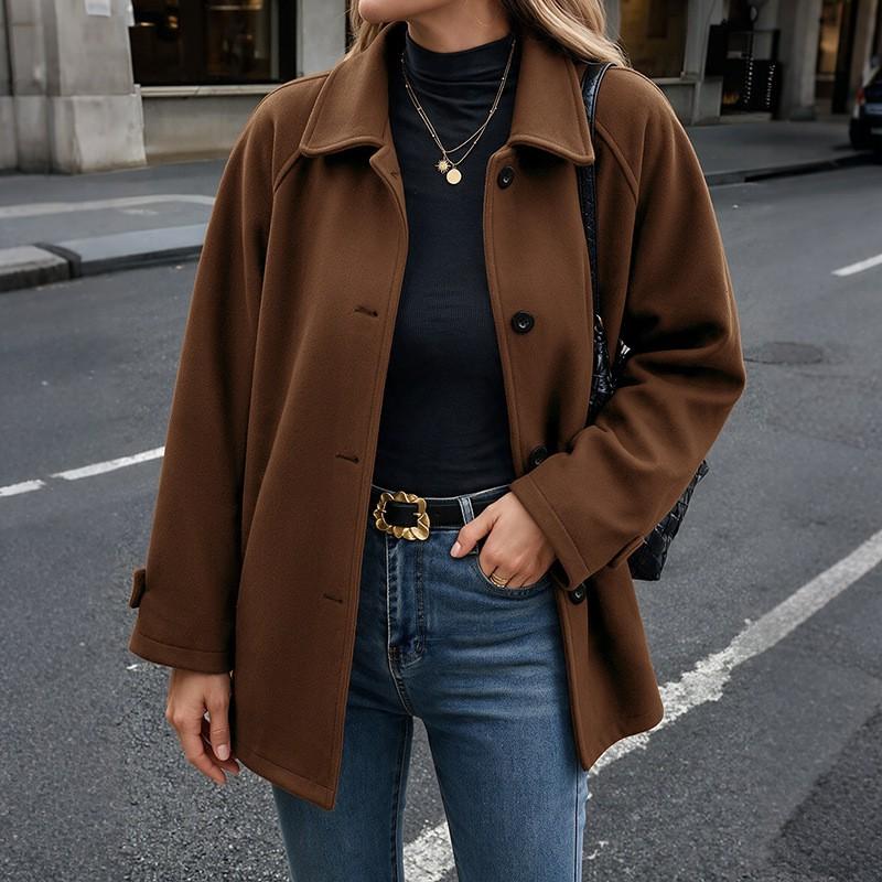 Womens Wool Blend Oversized Coat Winter 2026 Classic Notched Collar Single Breasted Long Sleeve Mid-Length Outerwear