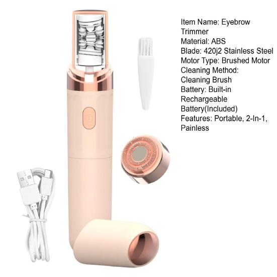 2-In-1 Electric Eyebrow Trimmer Multi-functional Painless Facial Hair Epilator Waterproof Cordless Women Brow Hair Shaver Remover