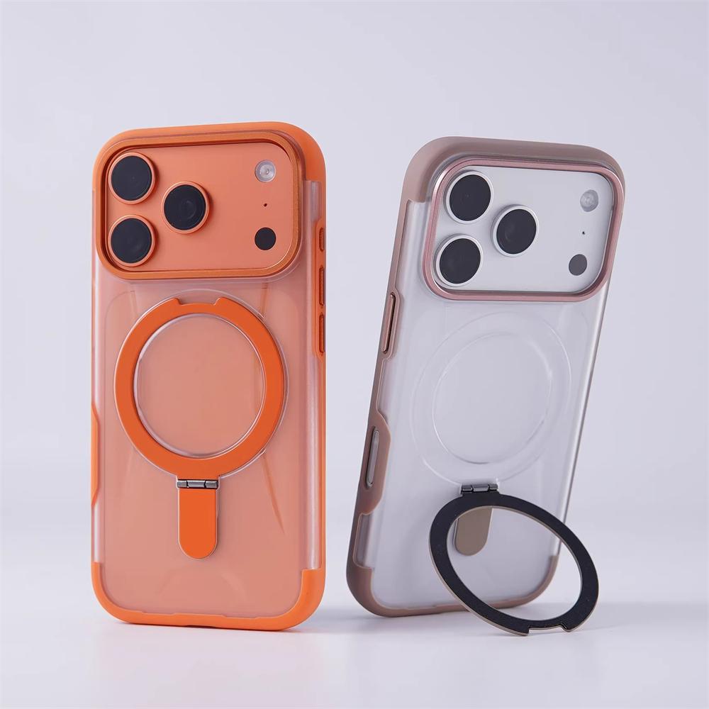 Luxury Matte Translucent Magnetic Ring Bracket Bumper Case For iPhone 17 Pro Max 16 15 For Magsafe Wireless Charging Stand Cover