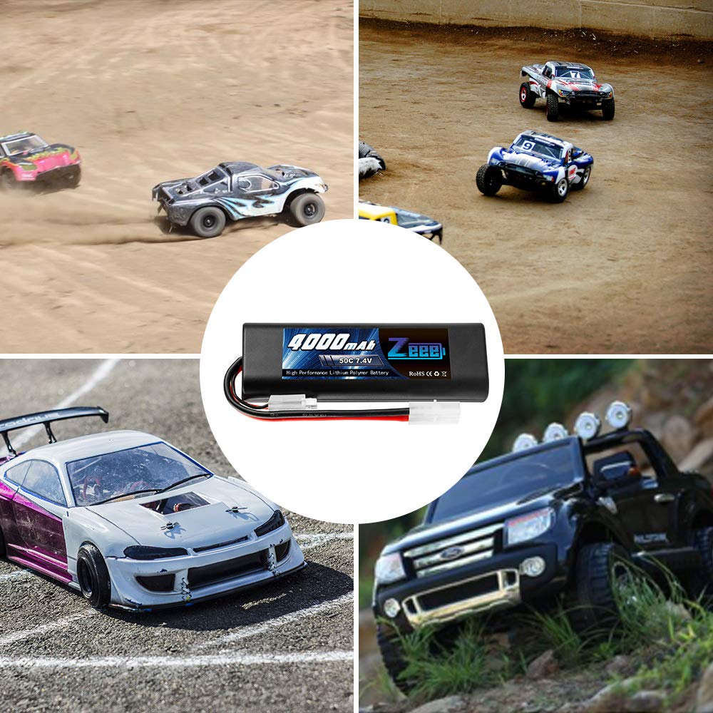 Zeee 2S LiPo 4000mAh 7.4V 50C with TAMIYA Plug, High Capacity, for RC Cars, Trucks, and More (2-Pack)