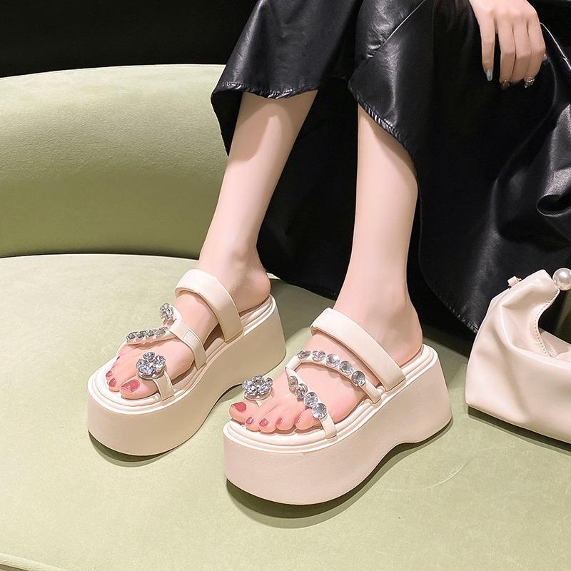 Módní 8cm Letní Křišťálové Platformové Pantofle Dámské Módní Žabky Sandály Dámské Robustní Podrážka Ležérní Plážové Pantofle Nazouvací Boty Žena