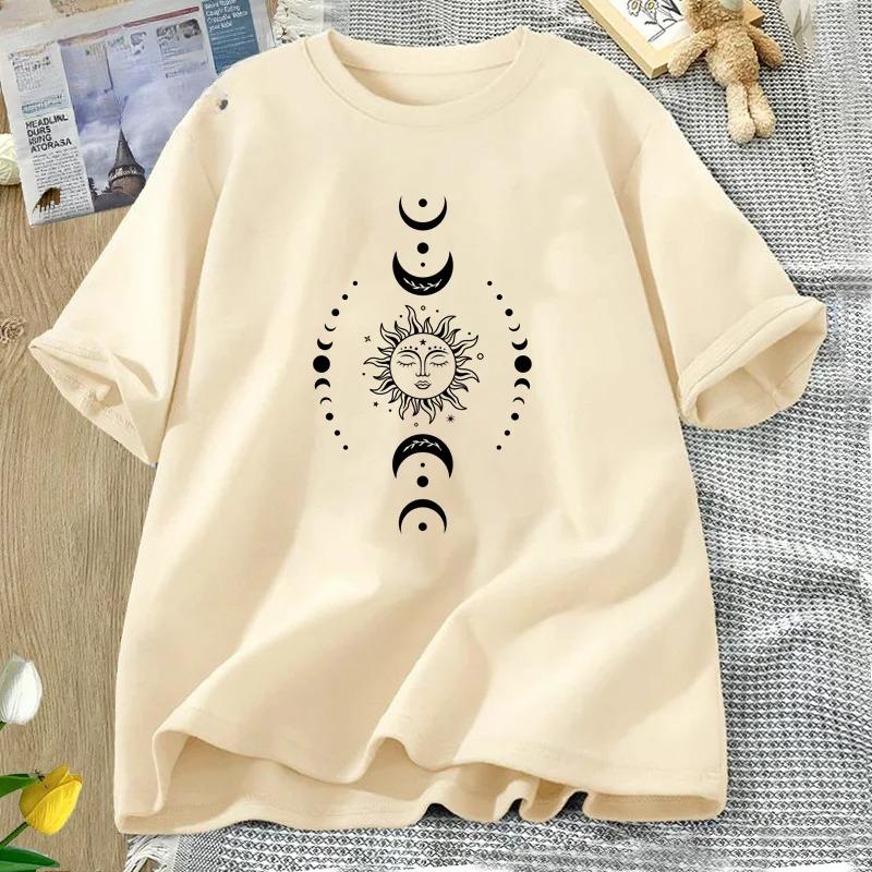 Sun and Moon Pritned T Shirt Celestial Boho Mystical Tshirt Magic Moon Short Sleeve Tshirt Women Harajuku Cotton Tee Streetwear