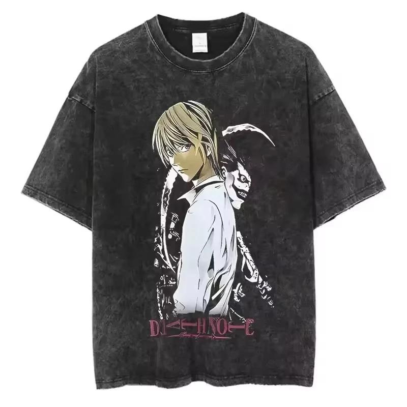 Washed Anime DEATH NOTE Yagami Light LLawliet MisaMisa Tshirt Men Manga Oversized Yk Tshirts Cotton T Shirt Harajuku Male Tee S