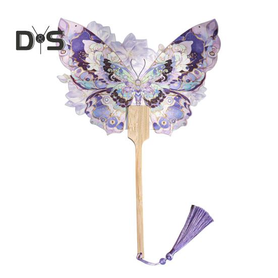

Ручной веер в виде бабочки в китайском стиле с деревянной ручкой, веер в виде цветка-бабочки с кисточками, аксессуар для танцевального костюма, реквизит для фотосъемки
