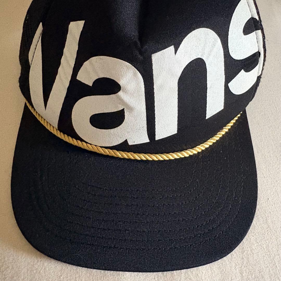 Used VANS Vans Cap Hat Black White Big Logo Gold Strap Trucker Mesh