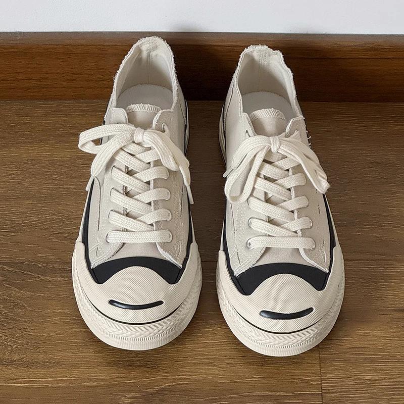 HKDQ Classic White Canvas Shoes Unisex Platform Vulcanization Sneakers Men Women Breathable Casual Sneakers Men's Sports- Shoes*