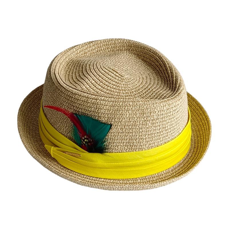 2026 Cap Men's Pork Pie Hat Vintage British Trilby Straw Hat Fedora Breathable Beach Sun Hat Handwoven Straw Panama Hat