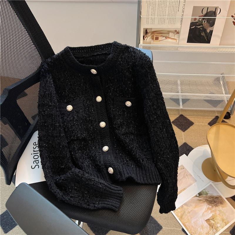 Soft waxy knitted cardigan top women's autumn and winter new gas-showing thin sweater jacket