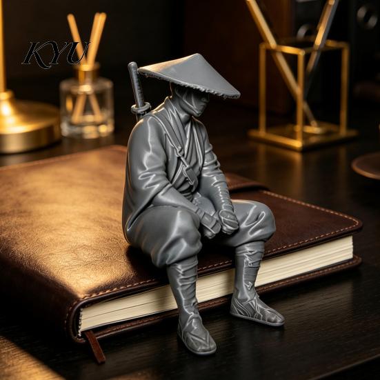 Miniature Jianghu Character Model 3D Printed Ancient Chinese Hermit Warrior Figurine, Swordsman Statue with Bamboo Hat, Unique Personalized