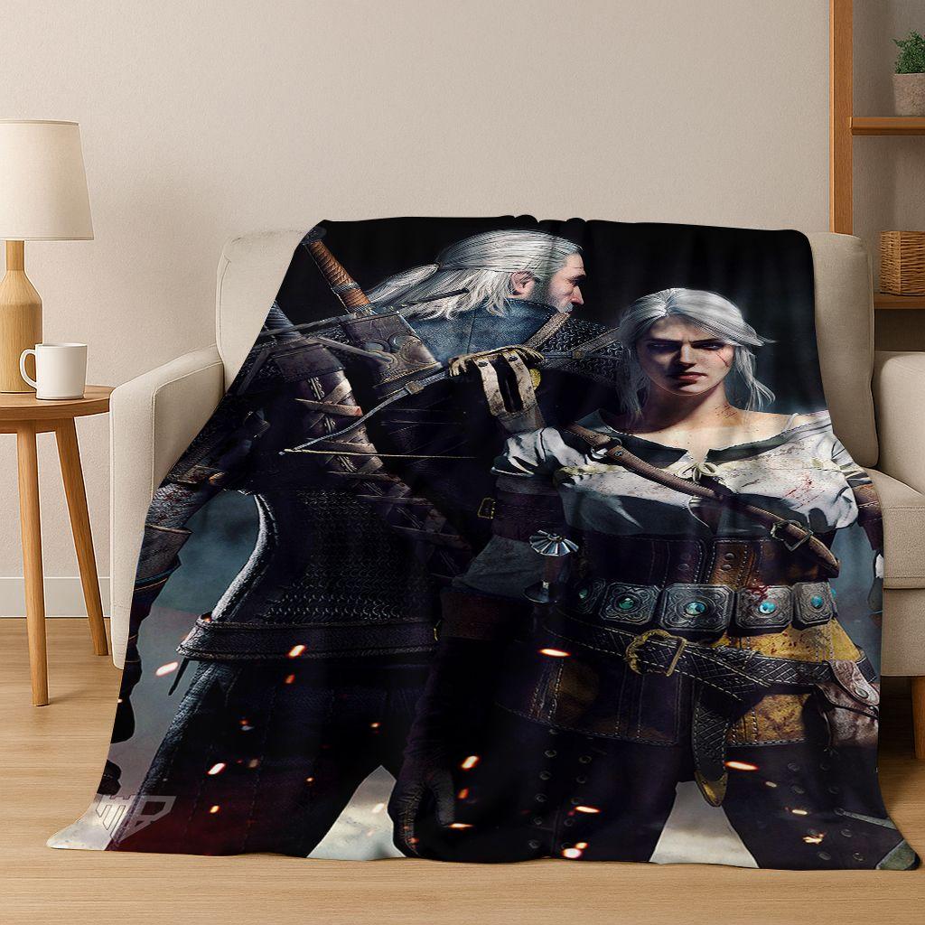 3D The W-Witcher Geralt Games Cartoon Flannel Blanket,Warm and Cozy Soft Throw Blanket for Home Bedroom Bed Sofa Cover Kid Gift