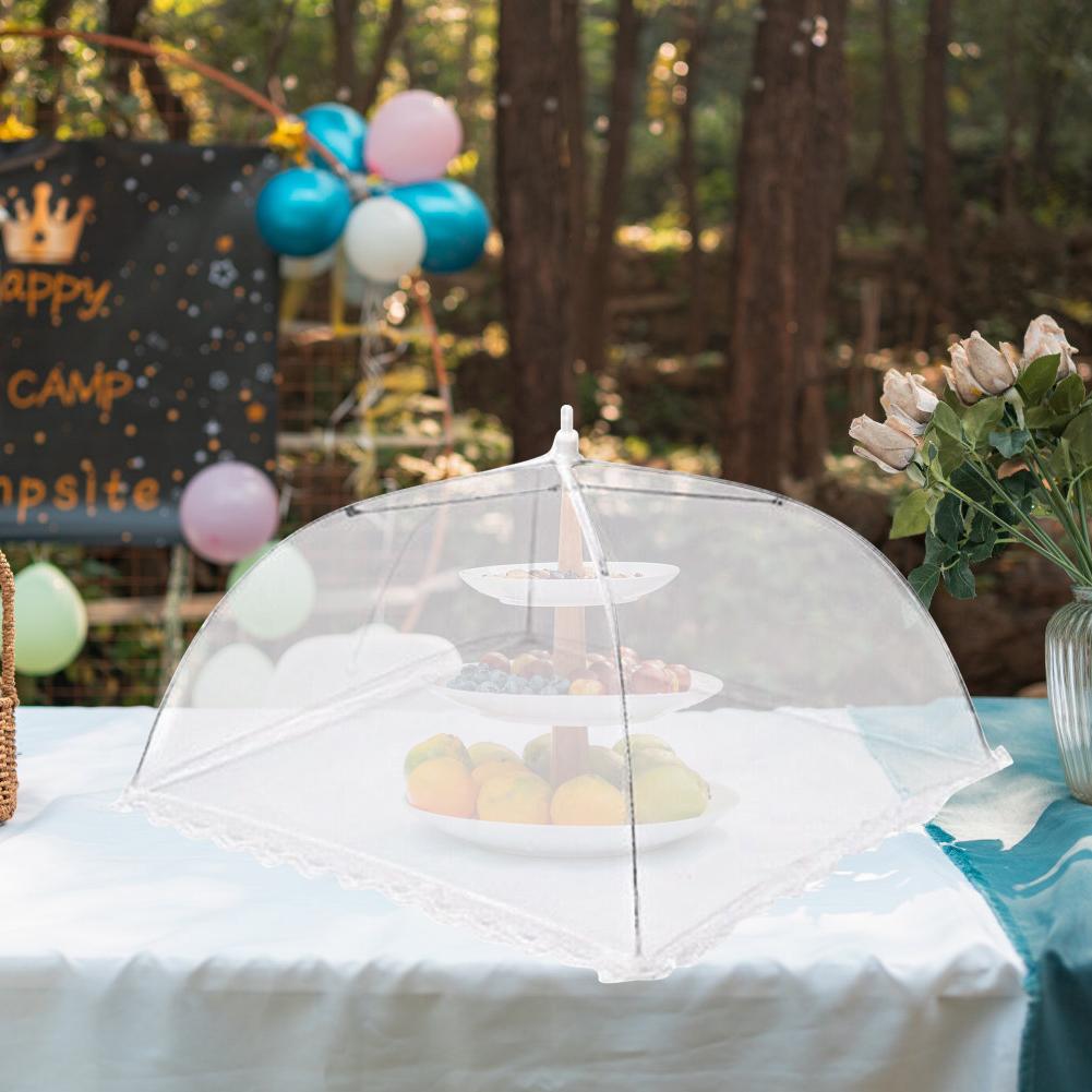 Food Mesh Cover Folding Household Kitchen Dish Umbrella Reusable Lace Protect Against Mosquitoes Fly Bug Plate Protector Food