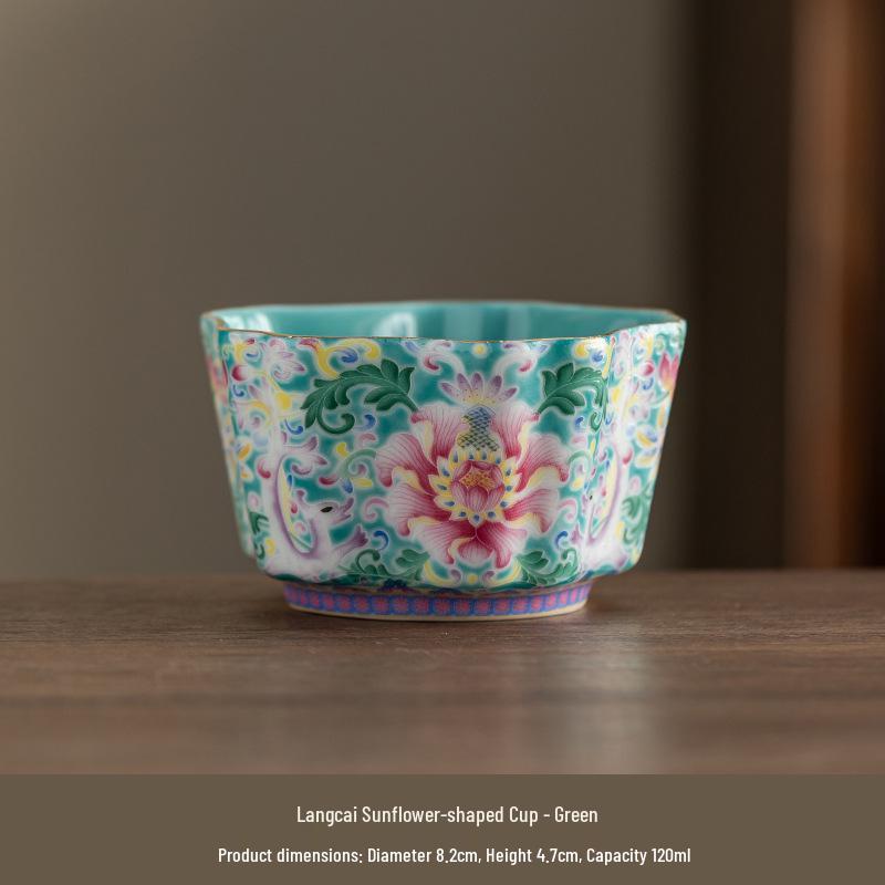 Exquisite Large Enamel Eight-Sided Ceramic Tea Cup Set with Gift Box - Four Cups 120ml