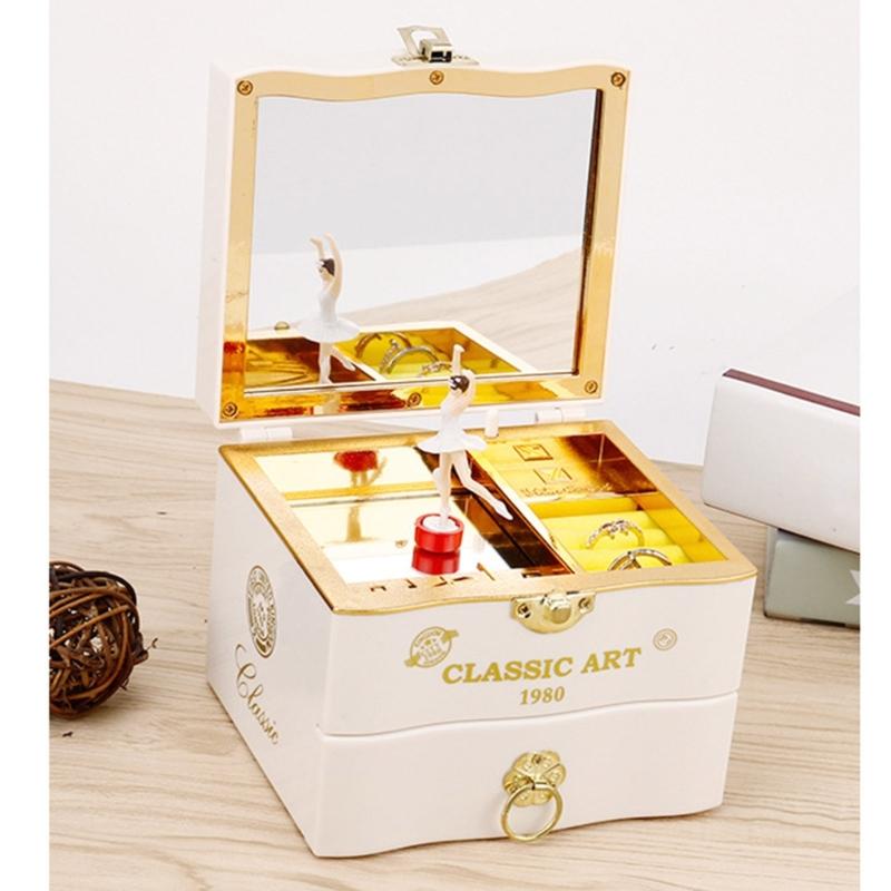 Sound Music Box With Elegant Rotating Jewelry Designs ABS Metal Wind Up Music Box for Relaxation & Decorative Use