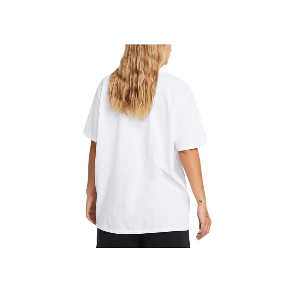 Under Armour Casual Loose High Weight Embroidered Logo Round Neck Pullover Short Sleeve T-Shirt Women Tops White 1383045-100