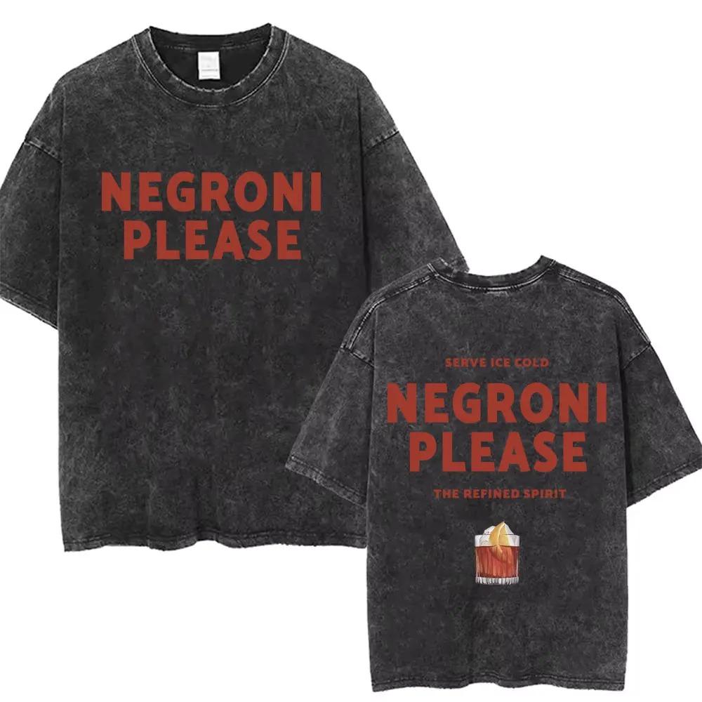 Nadměrné vintage tričko s krátkým rukávem a acidovým praním s ilustrací koktejlu Negroni a opakujícím se sloganem Oboustranný grafický potisk