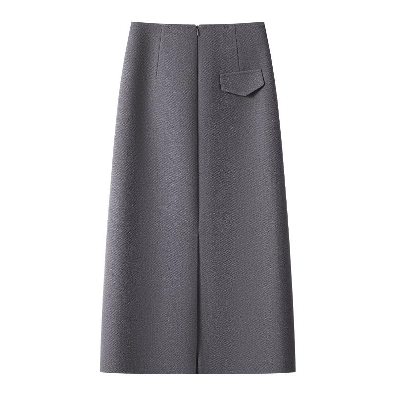 2024 Women's High Waist Red Angora Tweed Bodycon Midi Skirt - New Autumn/Winter Style