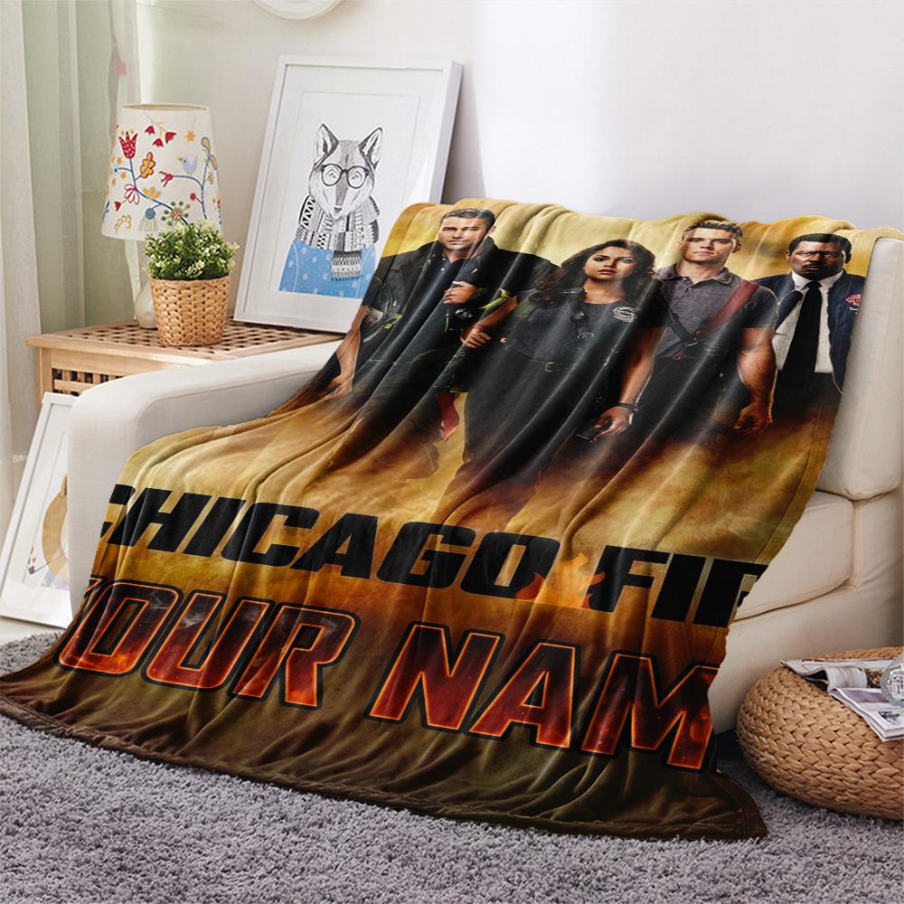 1PC Custom Name Chicago Fire Patterned Flannel Blanket Suitable For All Seasons for Home Decor Warmth and Comfort Gifts Holiday Present