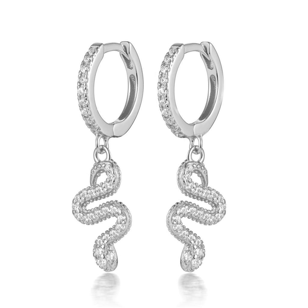 European S925 Sterling Silver Snake Hoop Earrings with Full Diamond for Women - Unique and Elegant Design