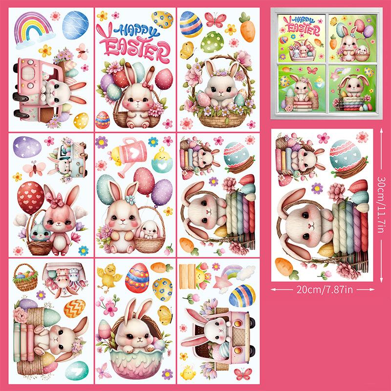 9 ks velikonoční samolepky na okno Happy Easter Bunny Window Clip for Glass Dveře